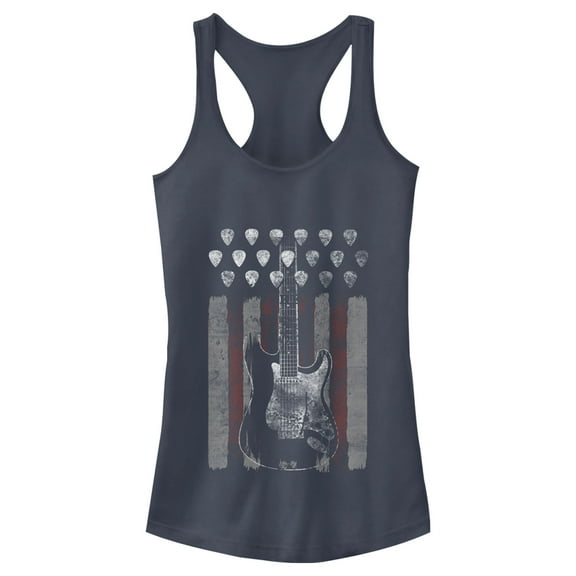 Junior's Lost Gods Rock Guitar American Flag Racerback Tank Top Indigo Small