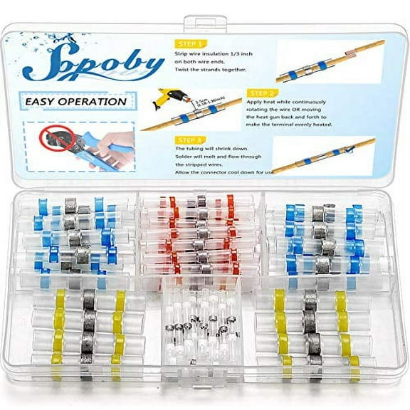 50pcs Solder Seal Wire Connector, Sopoby Solder Seal Heat Shrink Butt Connectors Terminals Electrical Waterproof Insulated Marine Automotive Copper(23Red 12Blue 10White 5Yellow)