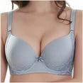 thumbnail image 2 of Fatuov Women's Lace Bra with Underwire Solid Color Soft Daily Bra for Casual, Supportive Full Coverage Push Up Lightly Lined Bra 46C, Blue, 2 of 5