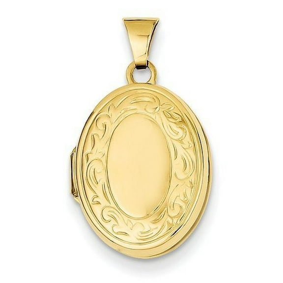 Picturesongold.Com 14k Yellow Gold Oval Floral Locket Necklace Pendants - 1/2 inch x 5/8 inch