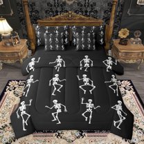 Homewish Funny Skeleton Bedding Comforter Set 7pcs, Gothic Cartoon Skull Queen Bedding Sets, Teens Kids Boys Girls Reversible Queen Sheet Sets, Super Cozy Room Decor