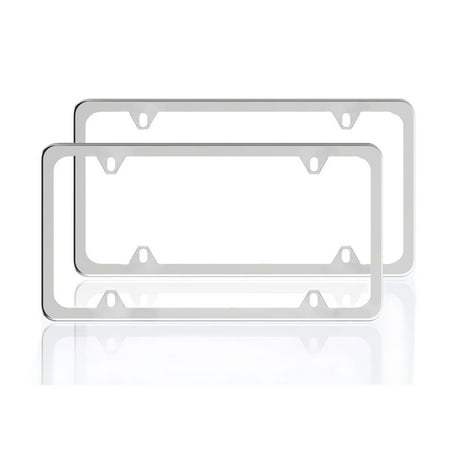 - 2 Pcs 4 Holes License Plate Frames Slim Stainless Steel Polish Mirror Chrome Screw Polishing Rustproof for Any U.S Canada Vehicles Car Protection Framework