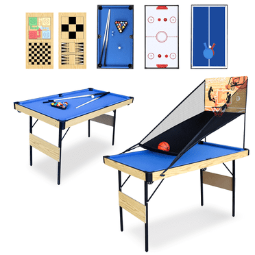 BluBlu Park 55" 8 in 1 Multi Combo Game Table, Folding Pool Table Set with All Accessory, Billiards, Ping Pong, Hockey, Backgammon,Tic Tac, Chess, Checker, Basketball