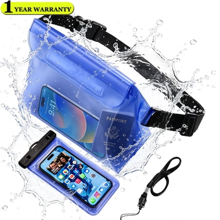 Waterproof Pouch , IPX68 Floating Waterproof Phone Pouch Bag ， Underwater Dry Case Cover Fanny Pack Swimming，for iPhone Pro Max 14 Pro 13 12 Galaxy S25 Ultra S24 Series blue