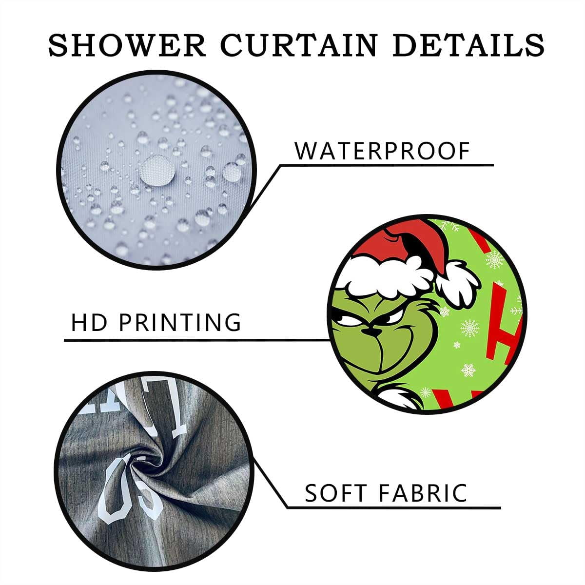 4 Pcs Christmas Bathroom Set with Shower Curtain with Non-Slip Rugs, Toilet Lid Cover and Non-Slip U Shape Bath Mat, Xmas Holiday Bathroom Decoration with 12 Hooks 71 x 71 Inches