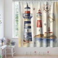 thumbnail image 3 of Nautical Lighthouse Retro Theme Fabric Shower Curtain Sets Bathroom Decor with Hooks Waterproof Washable Blue Red and White 72Wx84H Inches, 3 of 5