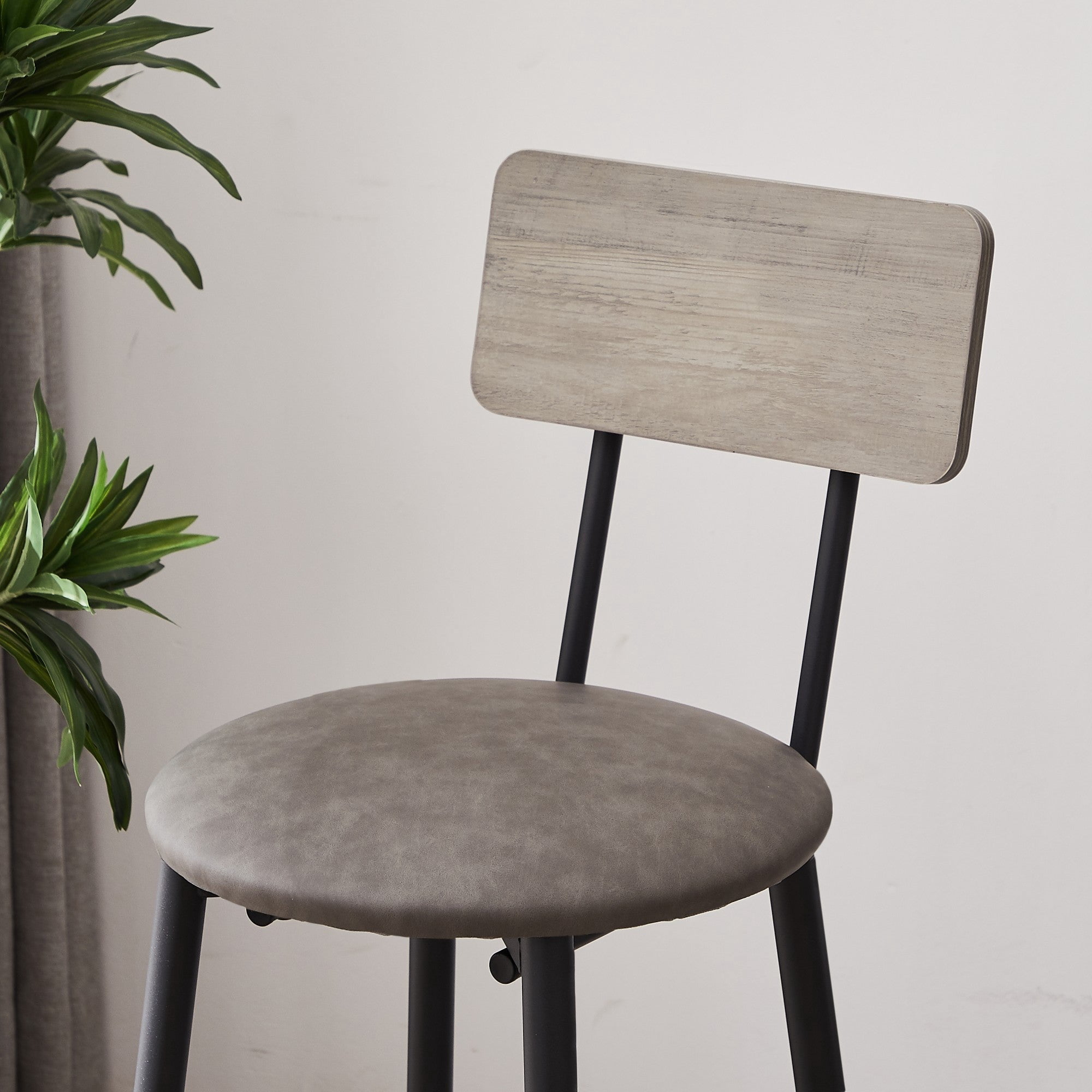 Sailvan Round Bar Stool Set with Storage Shelf, Upholstered Bar Stool with Backrest