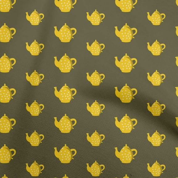 oneOone Cotton Silk Dark Olive Green Fabric Tea Kettle Dress Material Fabric Print Fabric By The Yard 42 Inch Wide-CZ