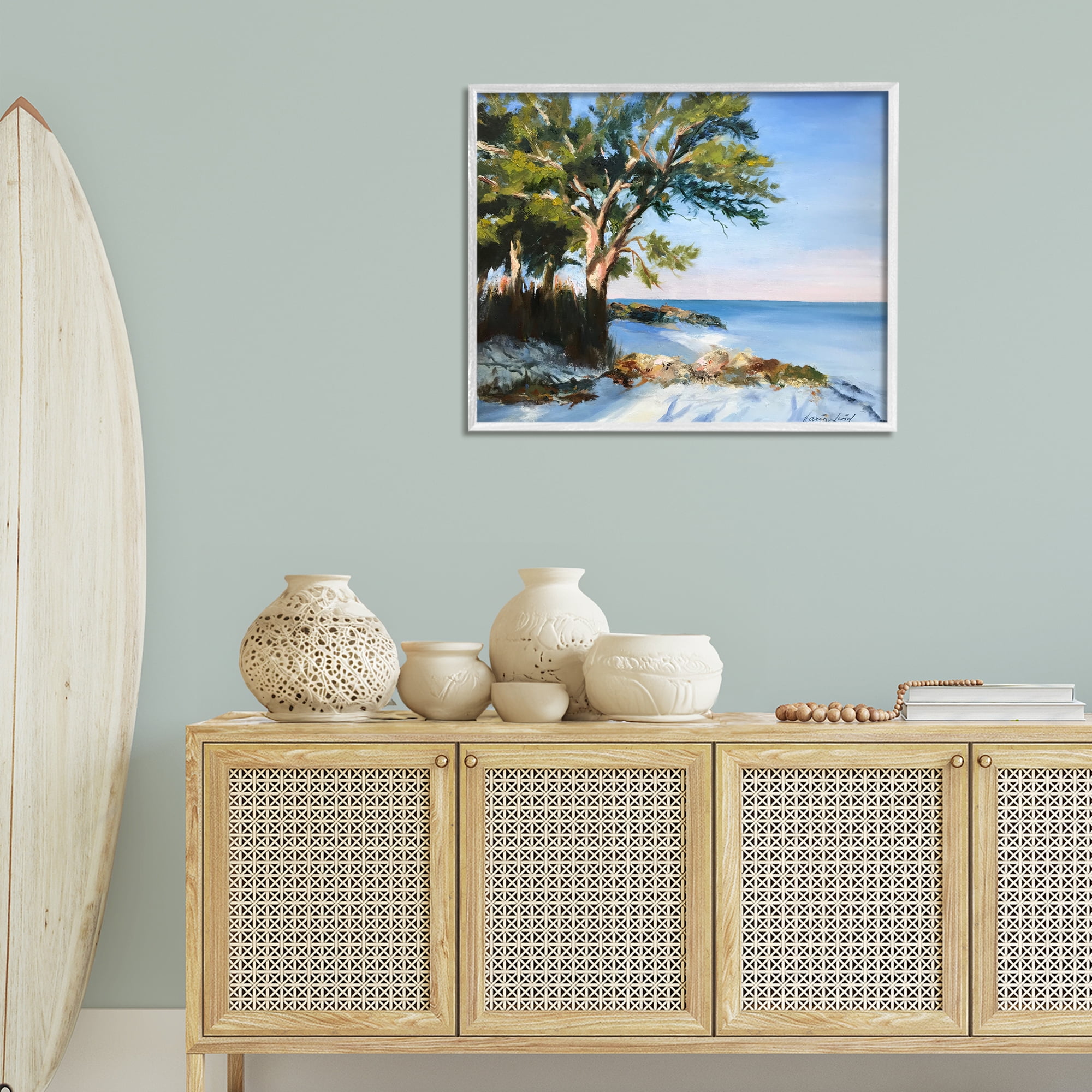 Stupell Industries White Sand Beach Landscape Painting White Framed Art Print Wall Art, 30 x 24
