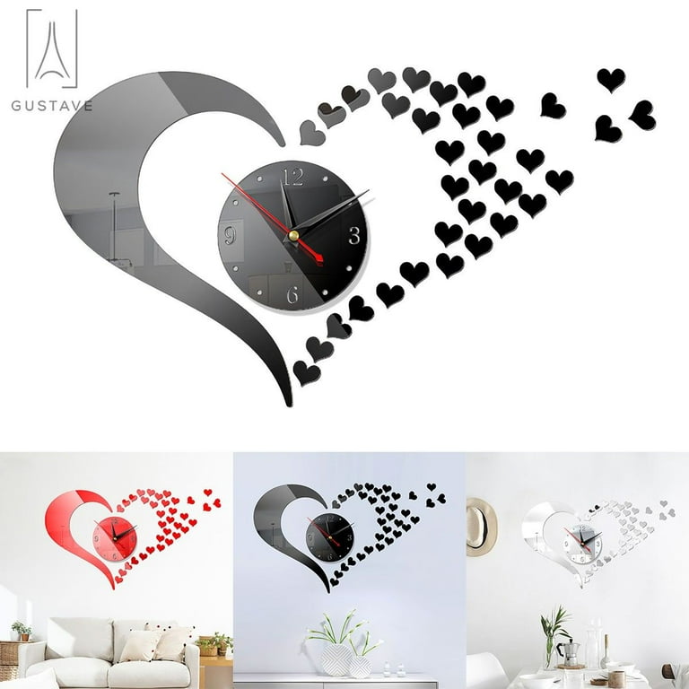 Gustavedesign Mirror Wall Clock Modern Design 3D Wall Sticker