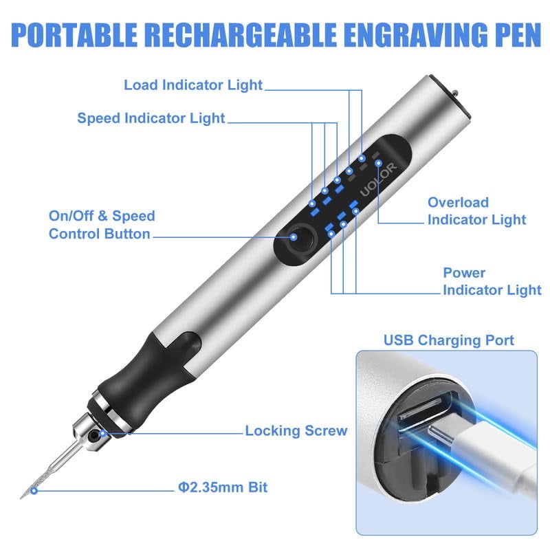 USB Rechargable Engraving Pen with 42 Bits, Mini Electric DIY Engraver Cordless Rotary Tools Portable Engraving Tool for Jewelry Wood Metal Stone Plastic Glass Etching