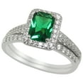 Simulated Emerald Green CZ Wedding Band Engagement Ring Set in 925