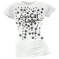 thumbnail image 1 of Crazy Cat Lady Paw Prints White Soft Juniors T-Shirt - Large, 1 of 1