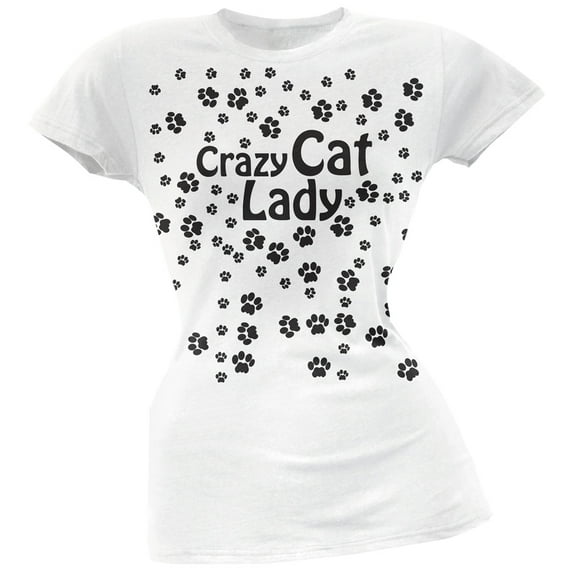 Crazy Cat Lady Paw Prints White Soft Juniors T-Shirt - Large