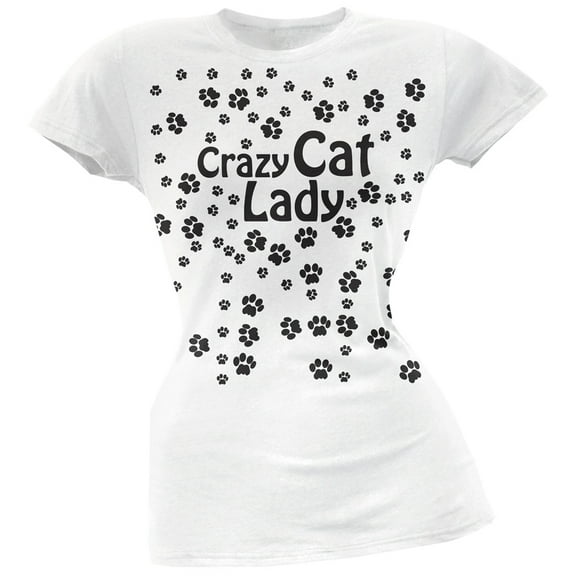 Crazy Cat Lady Paw Prints White Soft Juniors T-Shirt - Large