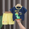 thumbnail image 2 of TOWED22 Kids Toddler Girl Clothes Summer 2 Piece Outfits Love Printed Square Neck Bubble Sleeve Top+Solid Color Shorts Set(Dark Blue,12-18 M), 2 of 4