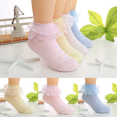 Cute Anti-Slip Elastic Girls Baby Ankle Socks Cotton Knitted Stockings Lace
