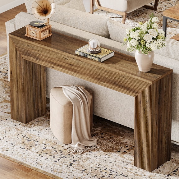 Tribesigns 63" Fluted Console Table, Rustic Long Sofa Table Behind Couch for Entryway, Living Room,Rustic Brown