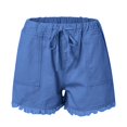 thumbnail image 3 of LINGLANG Women's Elastic Waist Drawstring Casual High Waist Frayed Hem Denim Shorts Fashionable Distressed Ripped Jean Shorts Summer Beach Wear, 3 of 6