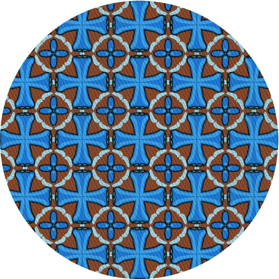 Ahgly Company Machine Washable Indoor Round Transitional Red Brown Area Rugs, 5' Round