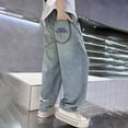 thumbnail image 5 of EnJoCho Boys Baggy Jeans Elastic Waist Straight Wide Leg Denim Pants Kids Teen Vintage Distressed Streetwear Jeans Fashion Trousers Boys Jeans Casual Back-to-School, 5 of 8