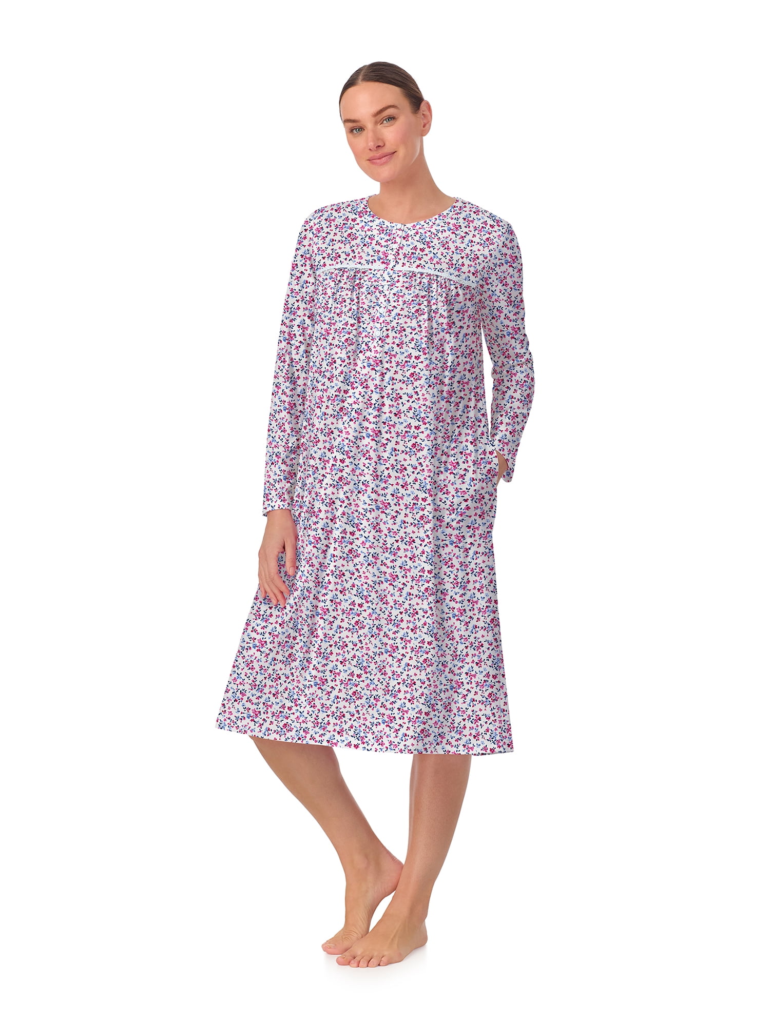 Aria Women’s 100% Cotton Long Sleeve Ballet 44" Nightgown, Sizes XS-5X