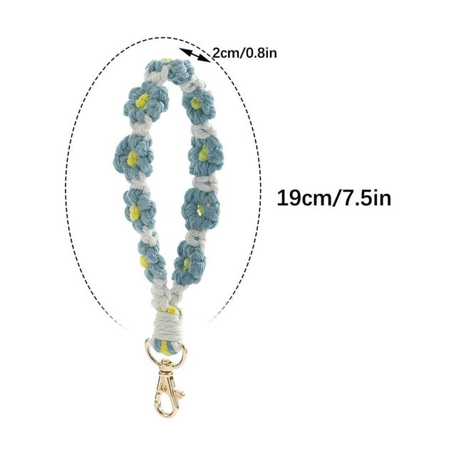 Bohemian Hand Woven Flower Keychain Bracelet Pendant Phone Charm with Clashing Color Ribbons