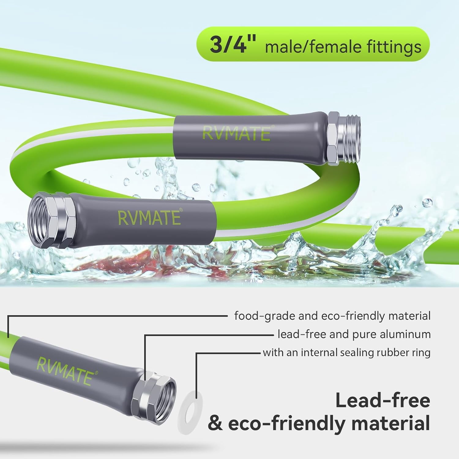 RV Water Hose 15FT, 5/8” Inner Diameter Drinking Water Hose Lead-free, No Leaking Garden Hose For RV/Trailer/Camping, RV Accessories