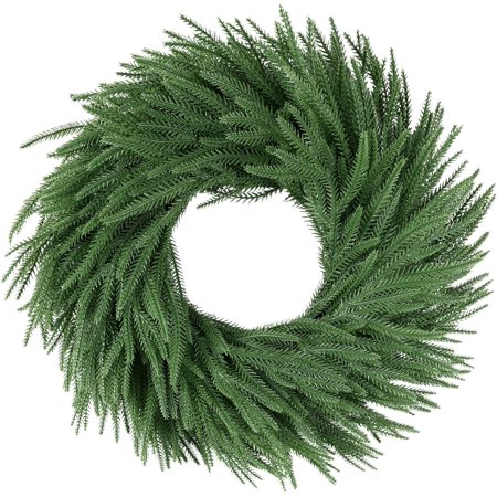 24 inch Norfolk Pine Wreath Realistic Christmas Wreath for Front Door Artificial Real Touch Green Wreath Greenery for Door Wall Windows Mantle Outdoor Christmas Decoration