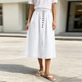 thumbnail image 6 of Smsaxvxz Womens Summer Skirts Casual Solid Front Button A-Line Drawstring Elastic Waist Midi Skirt with Pockets White 2XL, 6 of 8