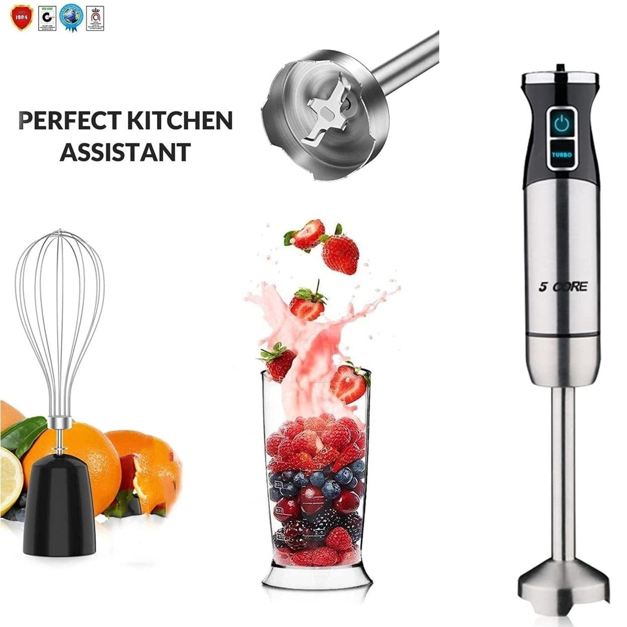 5 Core Immersion Hand Blender 500W Multifunctional Powerful Electric  Handheld Blender 8 Variable speed Emersion Hand Mixer Stick BPA Free HB  1510 RED