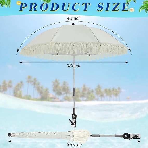2 Pcs Automatic Chair Umbrella with Universal Clamp 44" UPF 50+ Portable Clamp on Beach Chair Adjustable Wheelchair Umbrella for Outdoor Patio Parasol