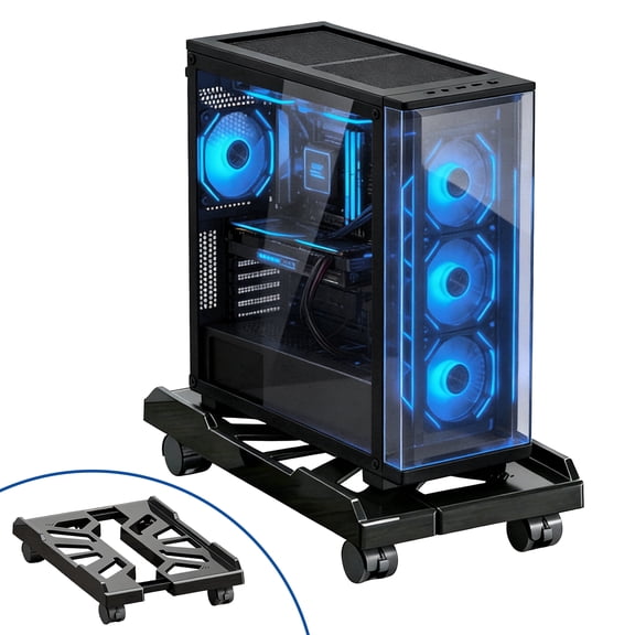 Yalumo PC Stand for Floor, Adjustable Computer Tower Stand, PC Tower Stand for Carpet, CPU Stand Under Desk for Gaming Home Office , PC Holder Cart with Locking Caster Wheels for Students and Gamers