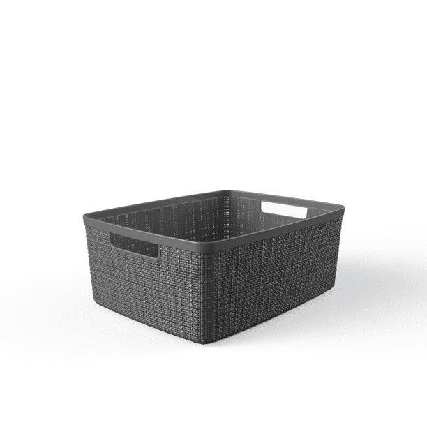 Curver Jute Basket, Medium Resin Storage Bin, Gray