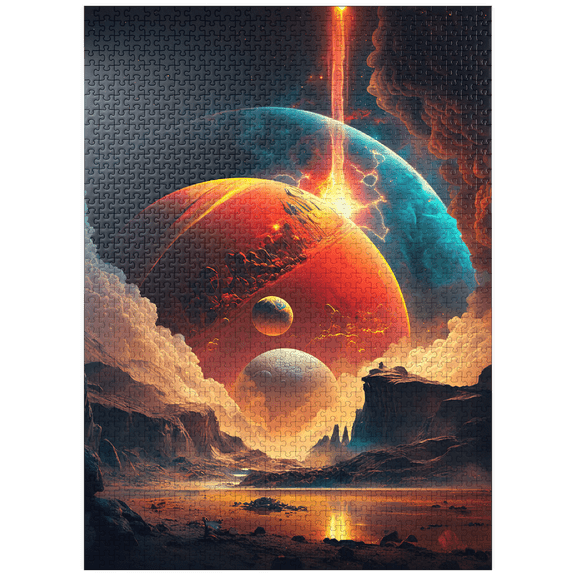 MyPuzzle - Cosmic Collision Over Alien Landscape - Premium 1000 Piece Jigsaw Puzzle for Adults