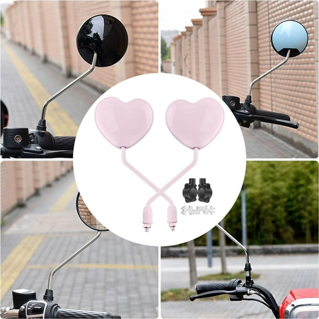 DYNWAVECA Motorcycle Heart Shaped Rearview Mirror Convex Mirrors Wide View Left Right Professional for Enhanced Visibility Replacement Pink