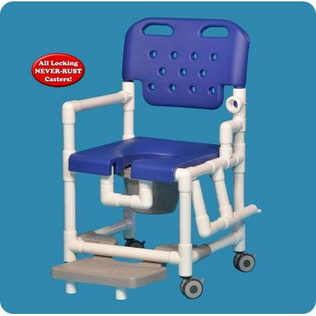 Elite Shower Chair Commode with Slideout Footrest and Left Drop Arm - ELT817PFRLDABSB - 38" H x 21" W x 22" D - Blue Seat and Backrest