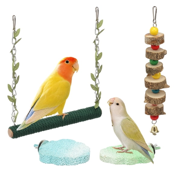 Bird Perches for Cage, 4 Pcs Bird Beak Grinding Stand & Parakeet Toys Set, Bird Cage Accessories for Cockatiels, Conures, Budgies
