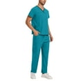 thumbnail image 4 of SwiftWear Light Blue Scrub Set for Men, Cross V-Neck Scrub Top & Drawstring Cargo Scrub Pants, Stretchy Comfy Work Uniform M, 4 of 9