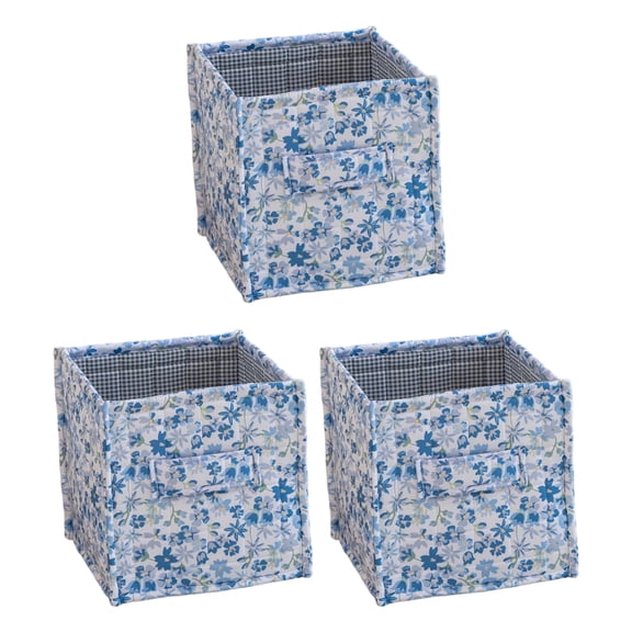 HonYunda Printed Fabric Storage Bins Set of 3 Quilted Shelf Baskets with Pull Handles for Living Room and Bedroom Storage