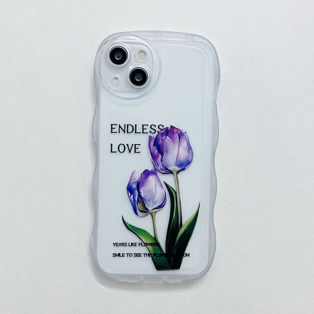 Funda Compatible Para iPhone 14 13 12 Mini 11 Pro X XR XS Max SE 2020 7 8 Plus Oval Ojo Grande Patrón Ondulado Motivo Rosa Púrpura Tulipán Y Hoja