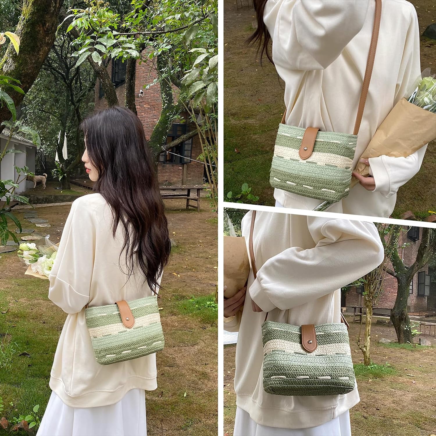 LinYooLi Straw Crossbody Bags for Women, Summer Straw Purse and Handbags Hand Woven Shoulder Clutch Bag for Vacation