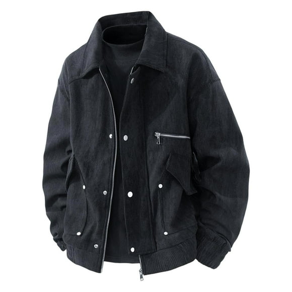 Men's Corduroy Jacket, Zip Up Lapel Cardigan, Long Sleeve Retro Workwear Jacket For Casual Fall And Winter Wear
