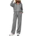 thumbnail image 2 of Teuyenhk Women's 2 Piece Sweatsuits Fall Fleece Lined Matching Lounge Sets Zip Up Hoodies Drawstring Straight Leg Pants Airport Travel Track Suits, 2 of 7
