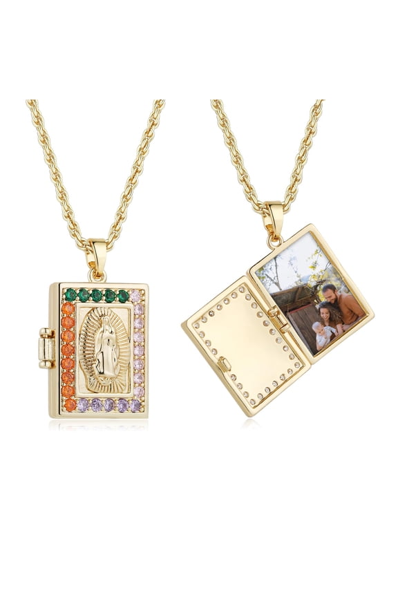 Photo Locket Necklace for Women 14K Gold-Plated Virgin Mary/St. Joseph Brass Necklace Can Hold Photos Measuring 1.9 * 1.3 Centimeters