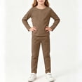 thumbnail image 5 of BLVB 1T-12Y Toddler Kids Girls Boys Soft Comfy 2PCS Set Long Sleeve Plain Shirts and Pants Sets Cotton Sleepwear Lounge Pajama Sets(Khaki,4-5 Years), 5 of 5