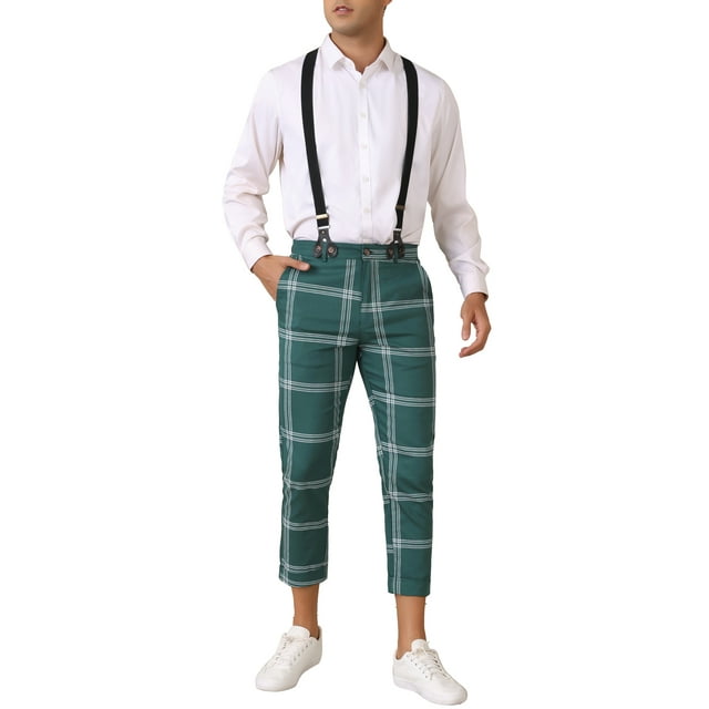 Pantalones cortos de cuadros INSPIRE CHIC para hombres, pantalones formales de pierna cónica con tirantes