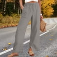 thumbnail image 5 of Womens Wide Leg Linen Pants Solid Color Loose Straight Leg Pants Drawstring Elastic Waist With Pockets Summer Beach Vacation Clothes Size S-4XL, 5 of 9