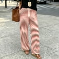 thumbnail image 2 of Kvture Women's Striped Wide Leg Yoga Pants High Waist Loose Fit Sweatpants Baggy Drawstring Casual Lounge Flared Joggers Red Pant L, 2 of 5
