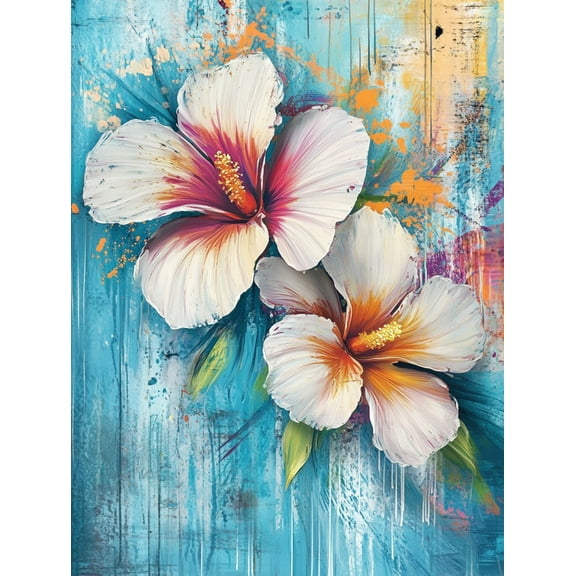 Abstract Hibiscus Floral Decoration Painting/Canvas Art， Perfect for Living Room， Bedroom， Dining Room， Kitchen， Office， Hotel， Cafe， Study Room and Gallery Decor， Modern Wall Art.